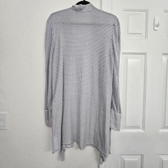 Women’s Linen Blend Striped Open Cardigan Blue White XL Lightweight Lagenlook - Picture 2 of 8